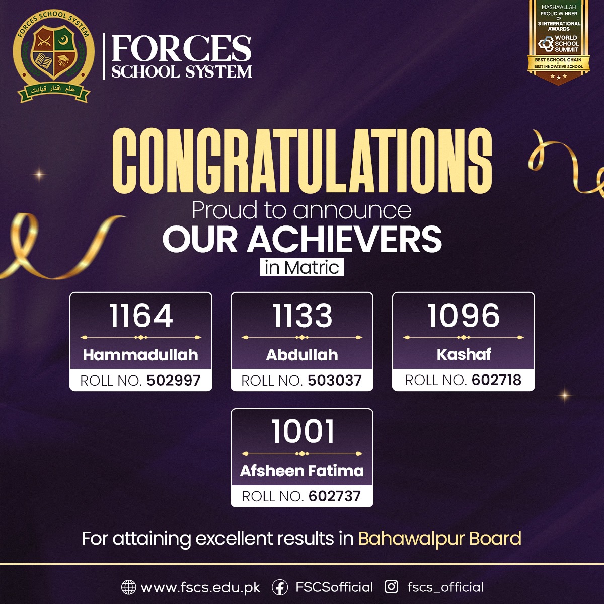 Excellent Results in Bahawalpur Board