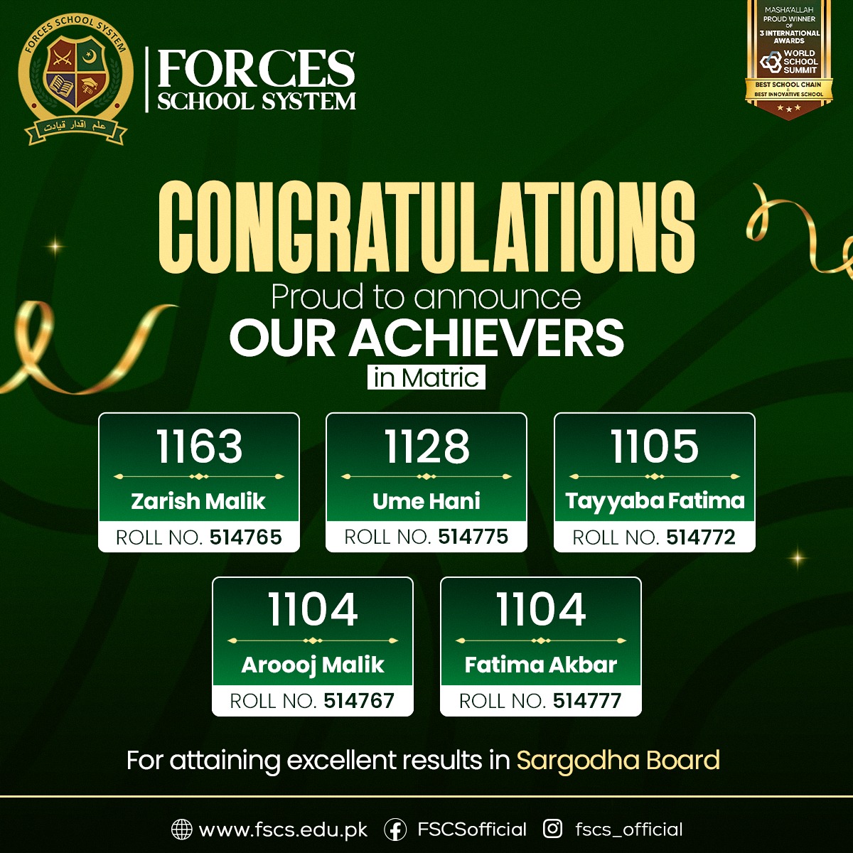 Excellent Results in Sargodha Board