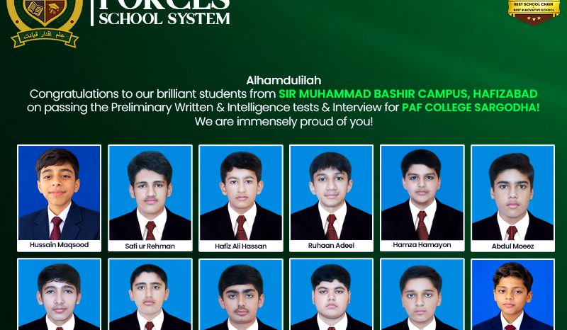 Tests & Interview for PAF College Sargodha – Sir Muhammad Bashir Campus, Hafizabad